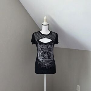 Sinful Affliction Y2K Rhinestone Studded Womens Top